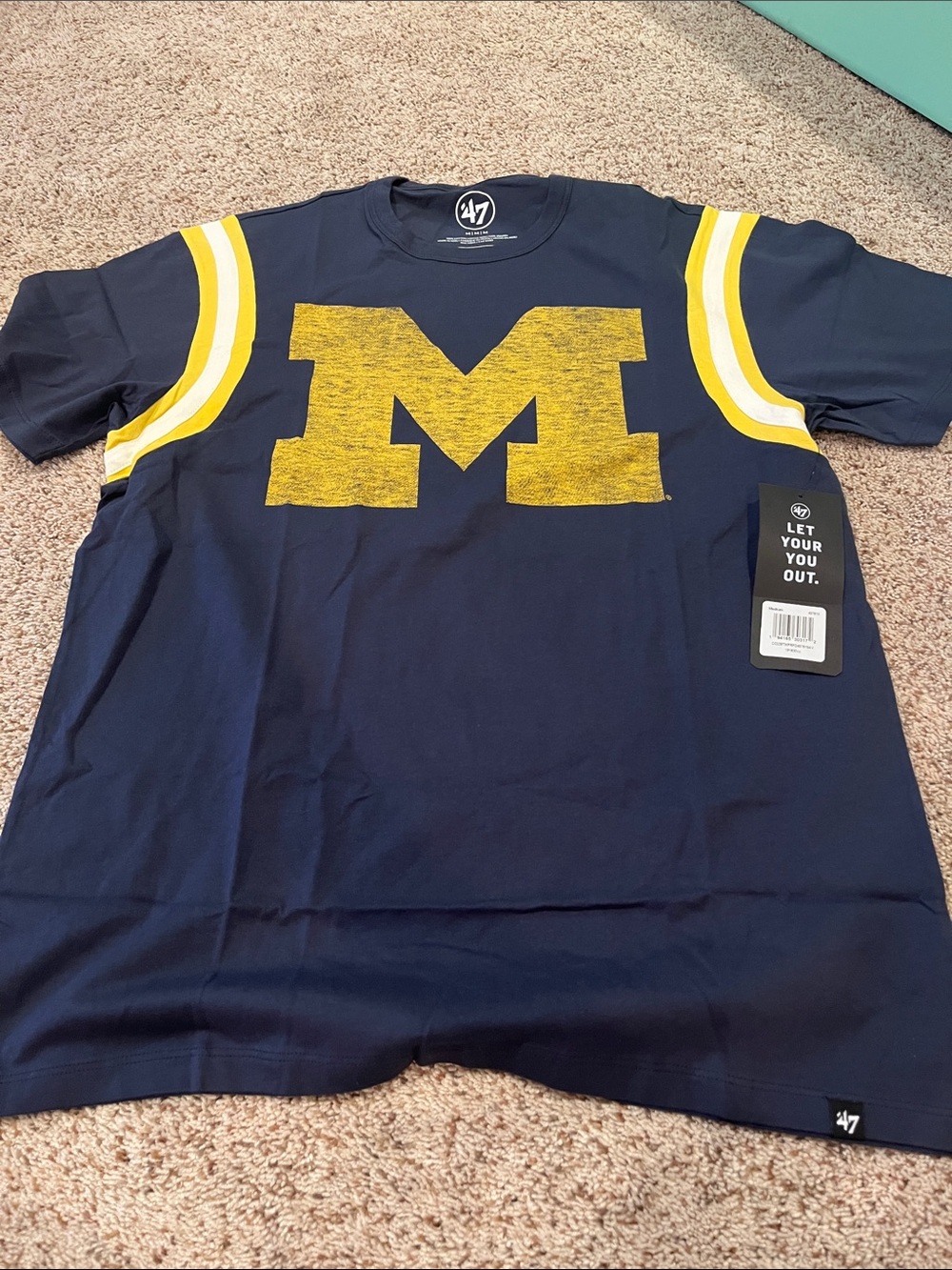 47 Men's Navy Tee with Large Yellow University of Michigan 'M' Graphic